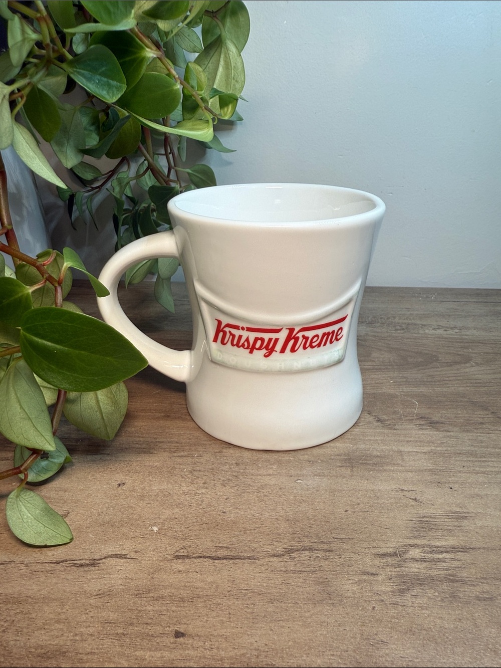 Krispy Kreme Doughnuts White Ceramic Coffee Mug raised logo Collectable